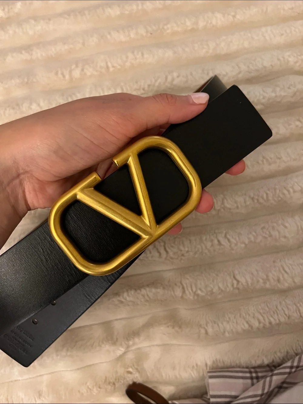 Valentino Reversible Brown/Black Leather Belt with Gold VLogo Buckle